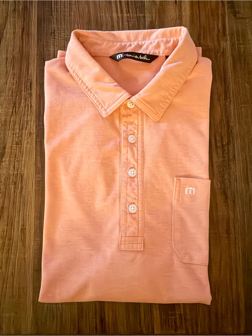 TravisMathew Men's Size Large Peach Orange Pima Cotton Golf Polo Shirt Pocket - Picture 2 of 8